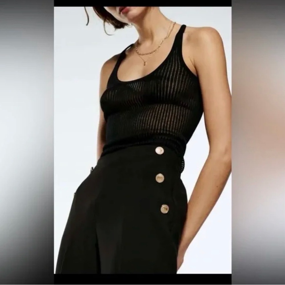 Zara Black High-Waist Trousers w/ brass buttons